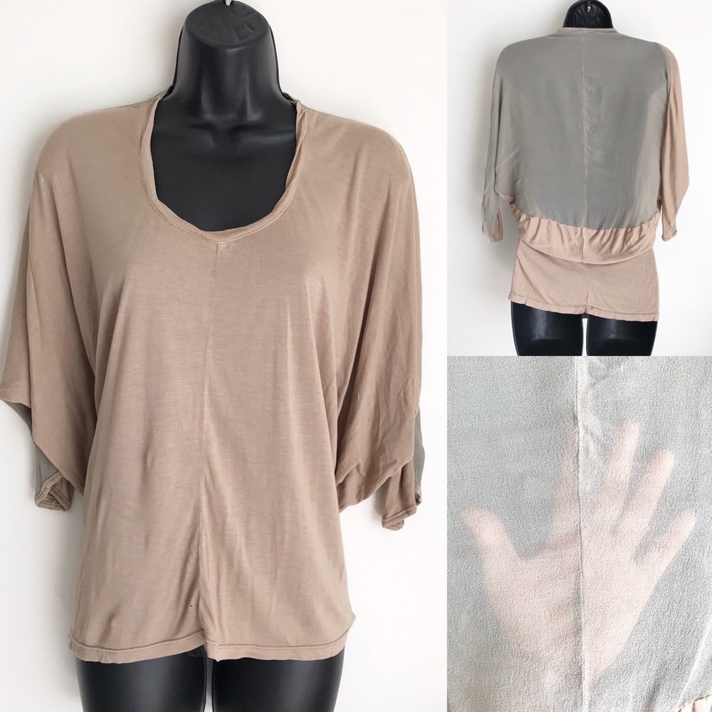 Fraiche by J Top Sheer Ruched Nude Top S